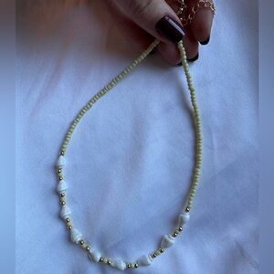 Elegant Beaded Necklace in Green and White